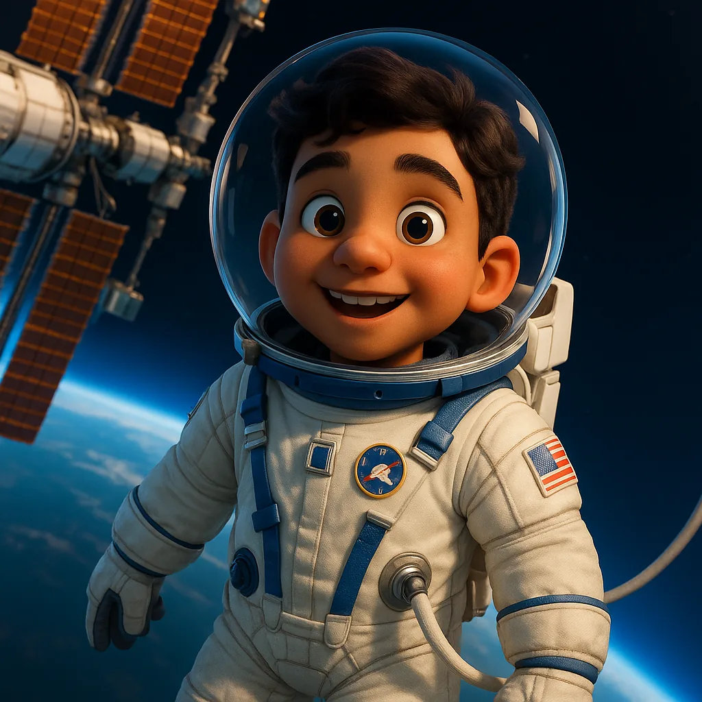 Astronaut on a spacewalk by the Space Station