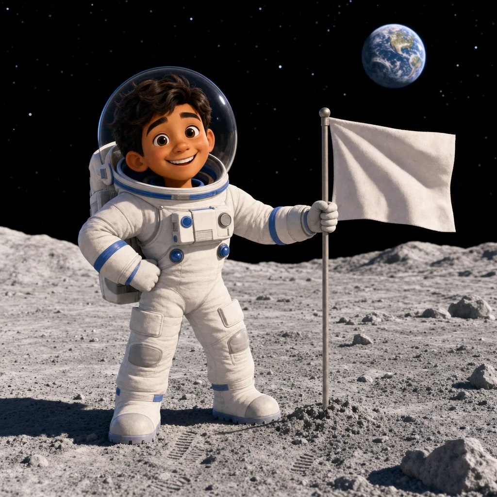 Astronaut planting a flag on the Moon